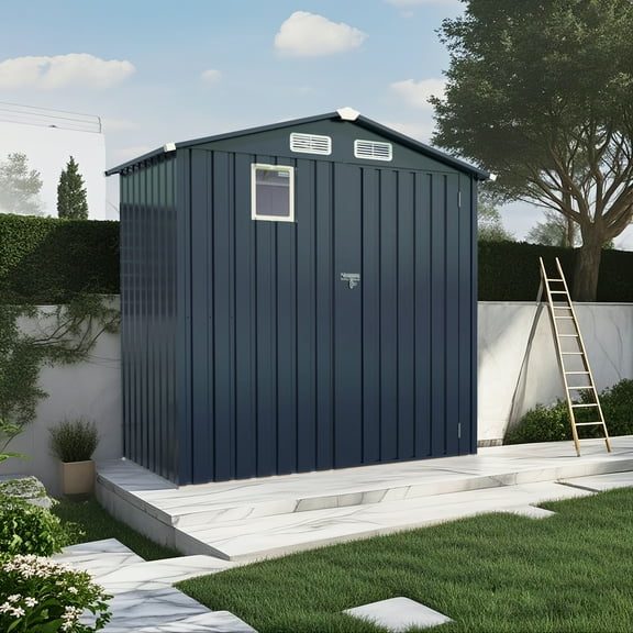 6X4Ft Metal Outdoor Storage Shed with Lockable Door, Waterproof Tool Shed for Garden & Backyard