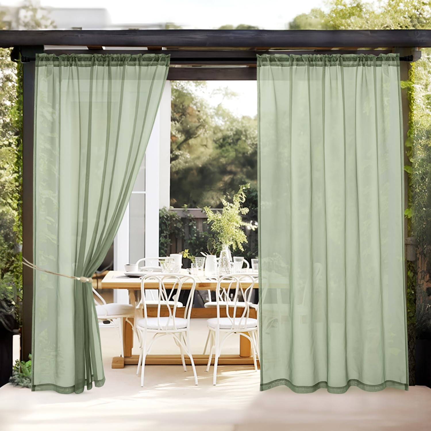 Outdoor Sheer Curtain for Patio Pergola Cabana, Waterproof Voile Drape ...