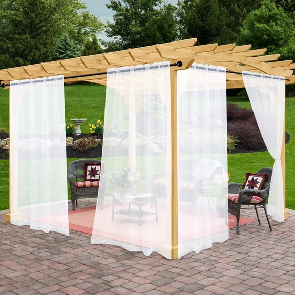 Outdoor Sheer Curtains for Patio Waterproof, 2 Panels Rod Pocket Indoor/Outdoor Voile White Sheer Curtain for Pergola, Porch, Cabana and Gazebo52 x 84 Inch