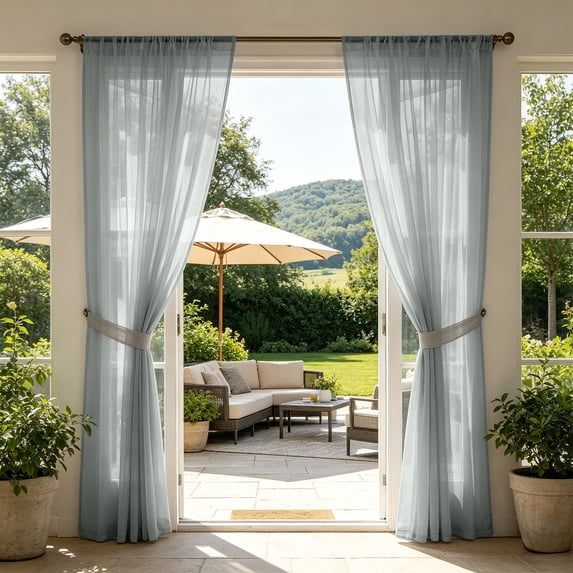 Outdoor Sheer Curtains Waterproof Patio Curtains, UV Resistant Light Filtering Privacy Voile Drapes With Rod Pocket Design And Fade Resistant Fabric, for Porch Gazebo Pergola Balcony Deck