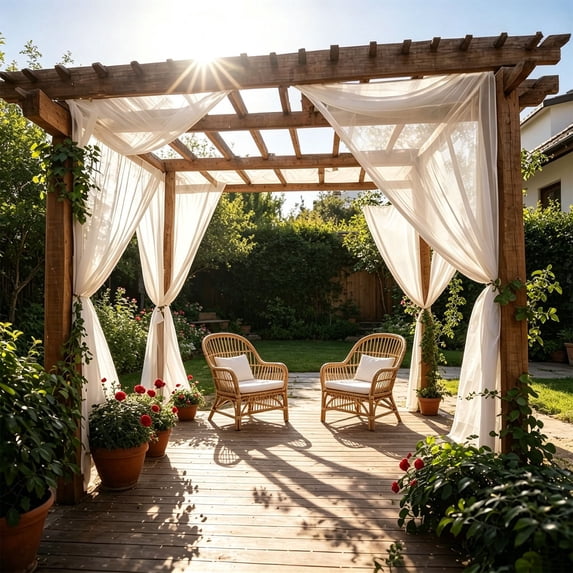Outdoor Sheer Pergola Curtain 7.55x13.12 Ft Rod Pocket Weather Resistant Patio Privacy Curtain Panel For Backyard Garden Gazebo