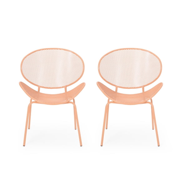 Outdoor Shell Chairs Set Of 2 Powder-Coated Iron Frame Mesh Seating Retro Curved Design Patio Garden Balcony 24.8W X 25.5D X 34H