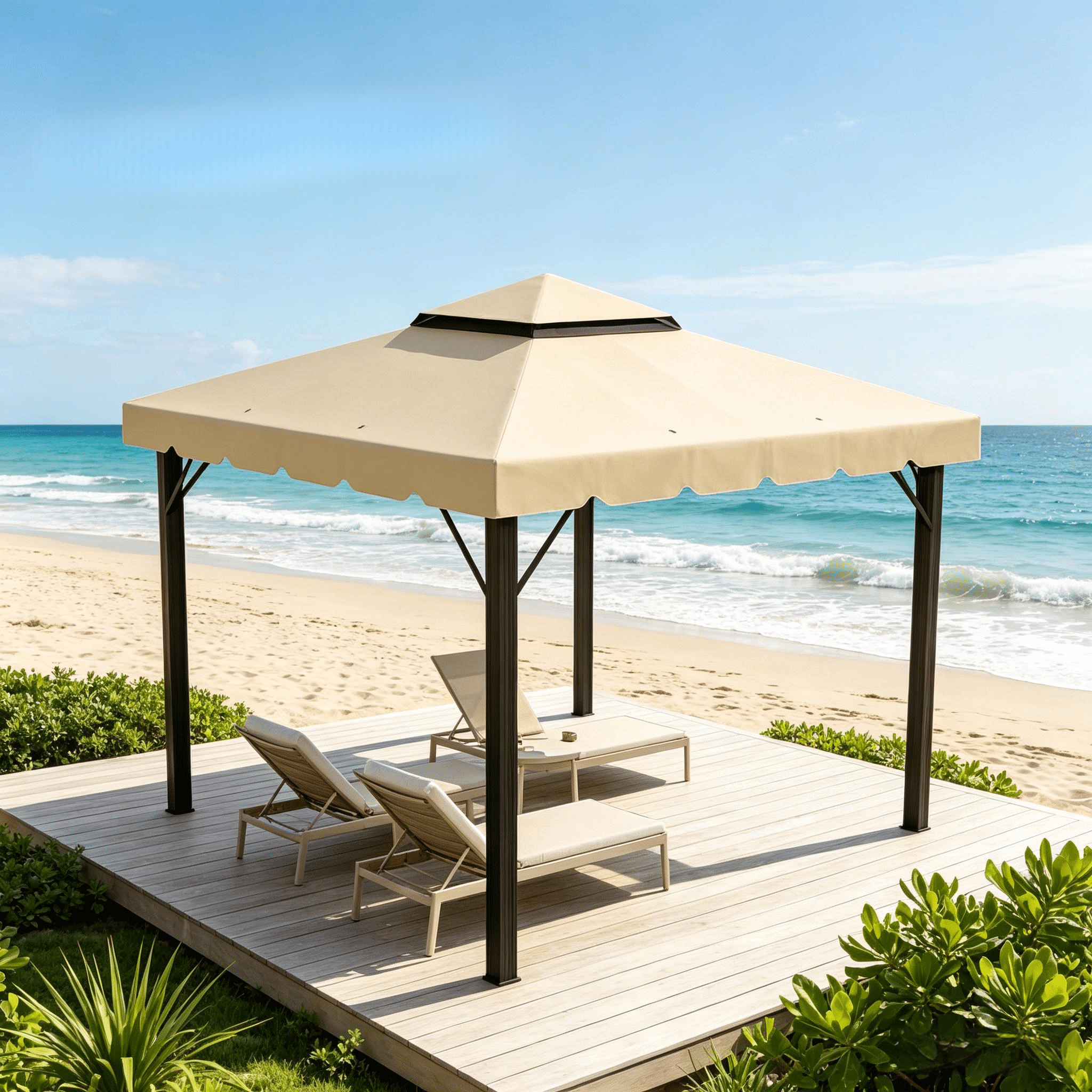 Outdoor Shelter Cover, Replacement Gazebo Top Cover with Double-Tier Ventilation Design, Garden Replacement Canopy Cover (Only Including Replacement Gazebo Top Cover)