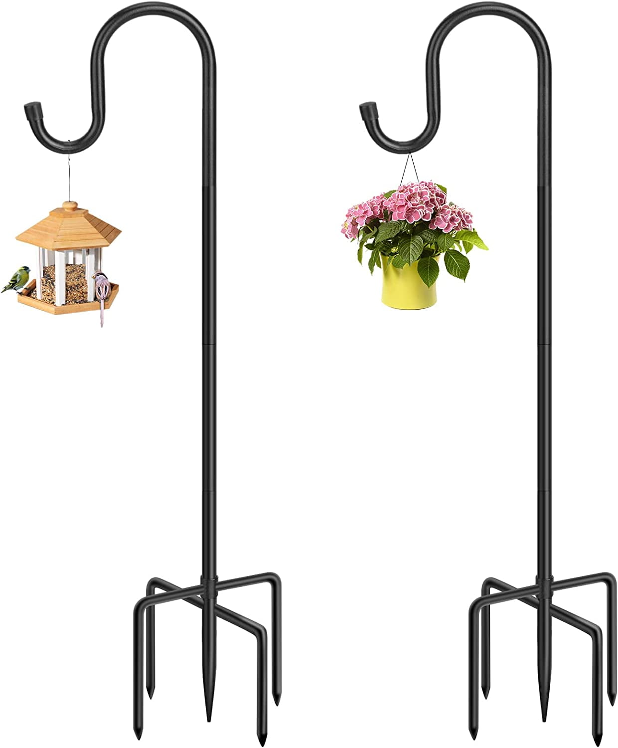 Outdoor Shepherds Hook with 5 Prong Bases, Black, 2 Packs, 36 inches