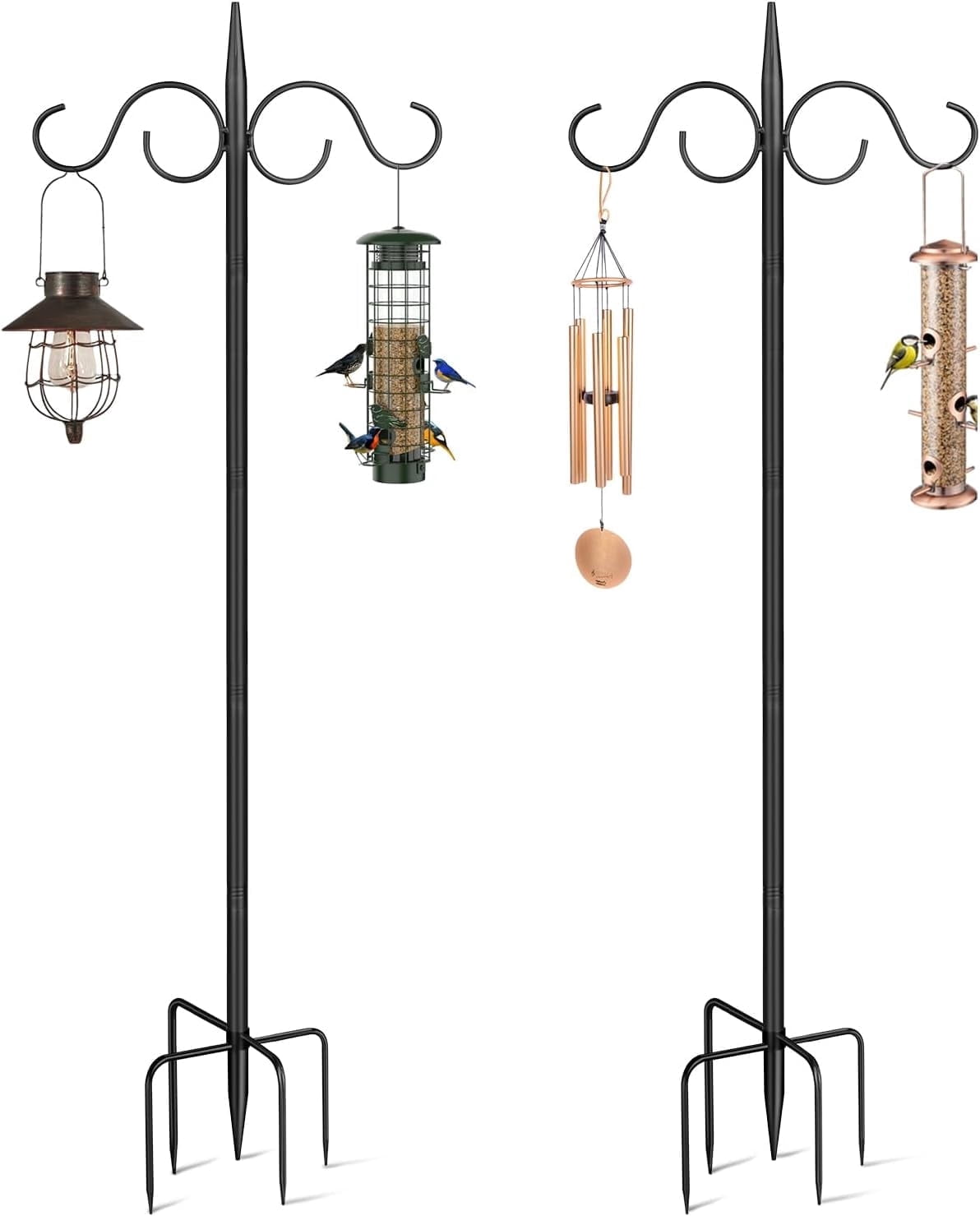 Outdoor Shepherds  for Bird Feeder, Double 76in Heavy Duty Shepherd  Adjustable String Lights  for Hanging Garden Plants, Humming Bird Feeder (2 Pack)