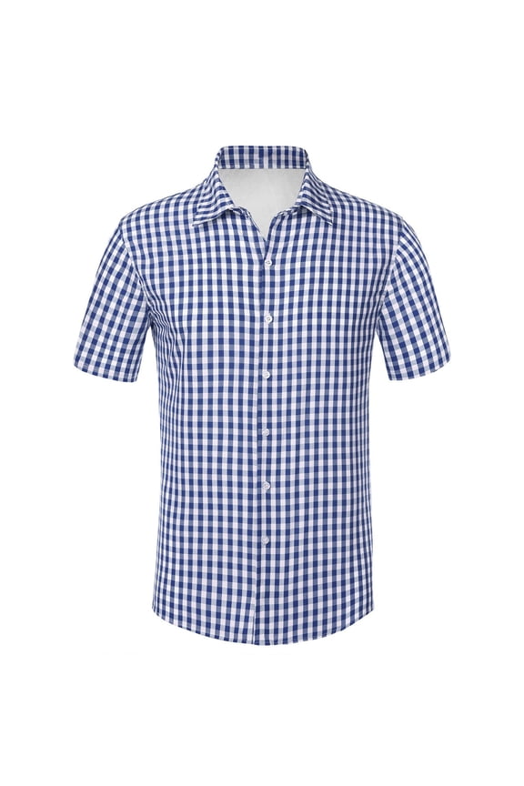 Outdoor Shirt for Men Short Sleeve Linen Blend Plaid Print Button Down Compression Shirt Men,Blue,3XL
