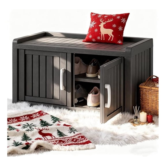 Outdoor Shoe Storage Cabinet, Waterproof UV-Resistant Entryway Storage Indoor Outdoor with 2 Barn Doors, Adjustable Shelves for Entryway, Bedroom, Hallway,Living Room(Classic Black)