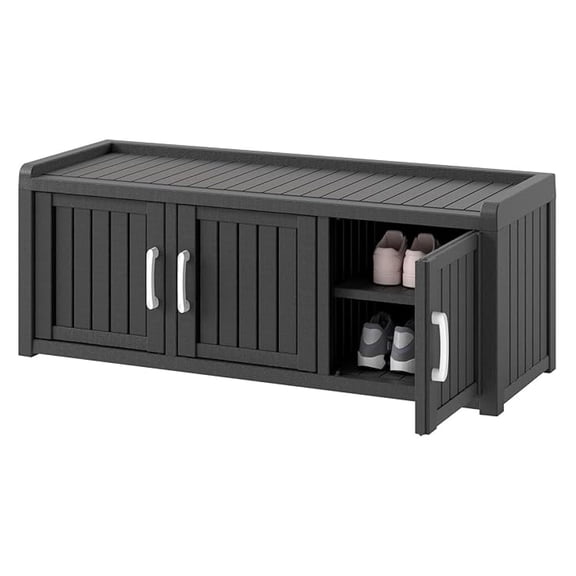 Outdoor Shoe Storage Cabinet Waterproof UV-Resistant, Entryway Storage Indoor Outdoor with 3 Barn Doors, Adjustable Shelves for Entryway, Bedroom, Hallway,Living Room(Black)