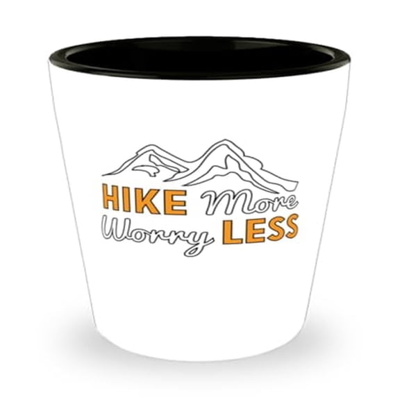 Outdoor Shot Glass, Hike More Worry Less, Relaxation Gift, Mini Glassware, 1.5oz Cup