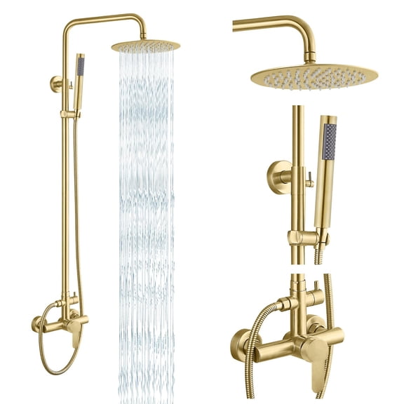 Outdoor Shower Fixtures Sus304 Stainless Steel Rain Kit Faucet High Wall Mount 2 Dual Function 8 Inch Showerhead And Handheld Spraybo Single Handle Brushed