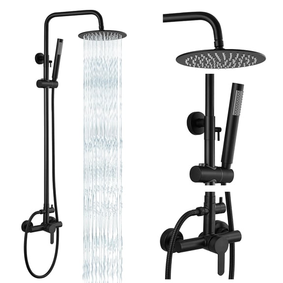 Outdoor Shower Fixtures Sus304 Stainless Steel Rain Kit Faucet High Wall Mount 2 Dual Function 8 Inch Showerhead And Handheld Spraybo Single Handle Matte Black