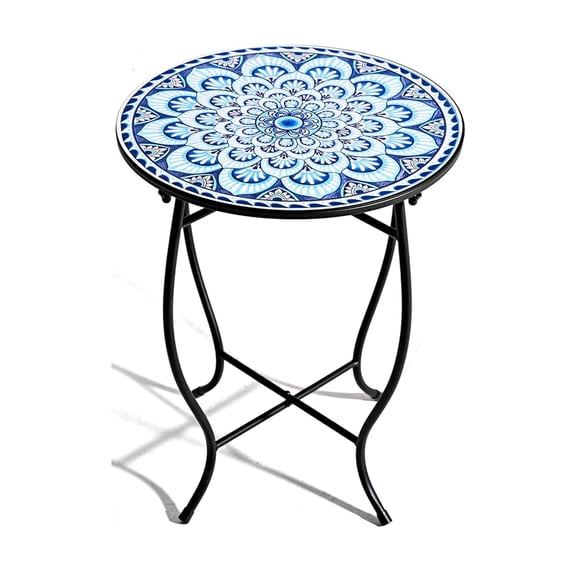 Outdoor Side Table, 14 Inch Small Round Outdoor End Table Metal Side Table, Weather Resistant Steel Patio Side Table for Patio Yard Balcony Garden Blue