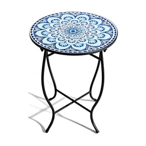 Outdoor Side Table, 14 Inch Small Round Outdoor End Table Metal Side Table, Weather Resistant Steel Patio Side Table for Patio Yard Balcony Garden Blue