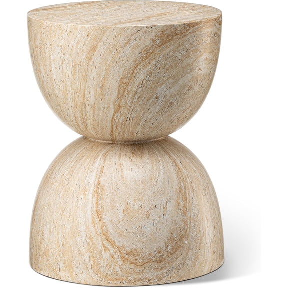 Outdoor Side Table, 17.75" H Decorative Garden Stool MGO Hourglass Faux Terrazzo End Table, Round Planter Stand for Indoor Outdoor Living Room Bedroom Patio Deck Poolside