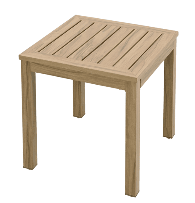 Outdoor Side Table 18.3", Aluminum Woodgrain Square Table, Slatted Patio End Table for Garden Porch Living Room Bathroom, Beige
