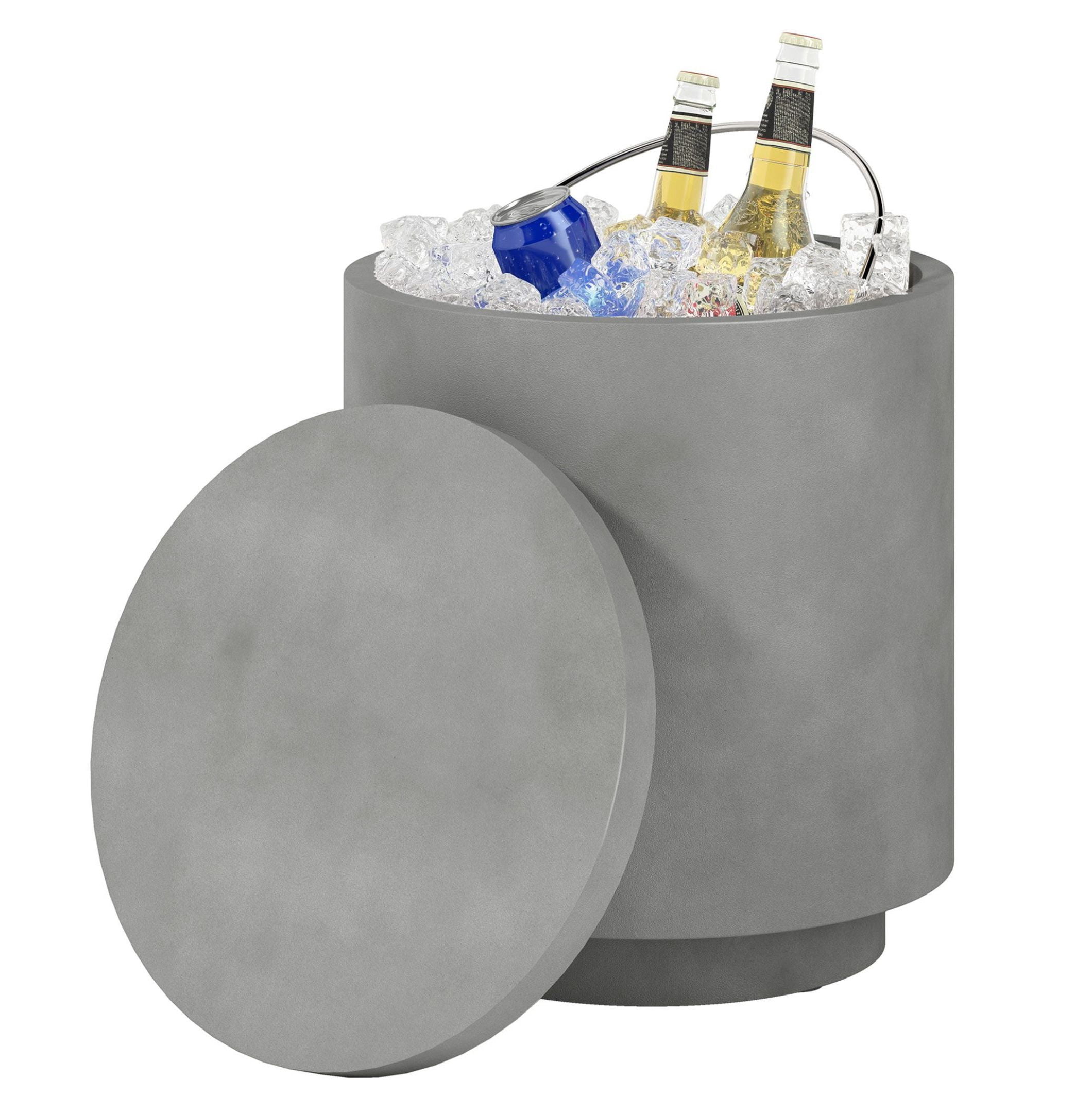 Ice Bucket Table Outdoor Side Table, 2.6 Gal Concrete Cooler Bar Table - 3-in-1 Ice ...