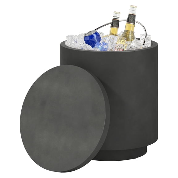 Outdoor Side Table, 2.6 Gal Concrete Cooler Bar Table with Storage, Charcoal Gray