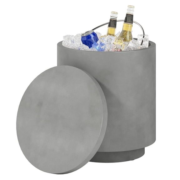 Outdoor Side Table, 2.6 Gal Concrete Cooler Bar Table with Storage - Gray