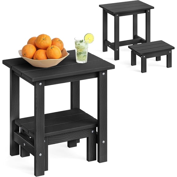 Outdoor Side Table, 2-Tier HDPS Outdoor Nesting End Table with Removable Small Foot Stool for Patio, Deck, Poolside, Low Maintenance & Weather Resistant