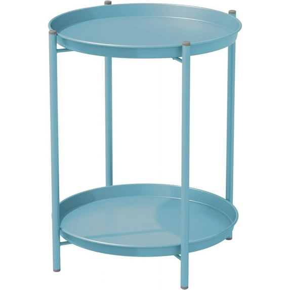 Outdoor Side Table 2-Tier Round End Table Blue
