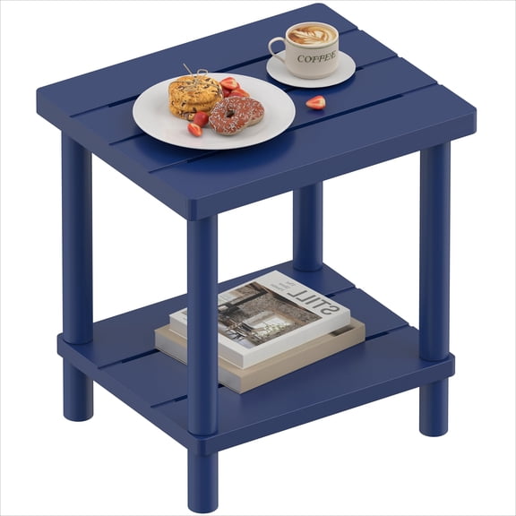 Outdoor Side Table, 2-Tier Small Outdoor Table for Patio, Adirondack Side Tables for Outside or Indoor, Bamboo End Table for Pool, Porch, Weather Resistant Easy Maintenance-Black
