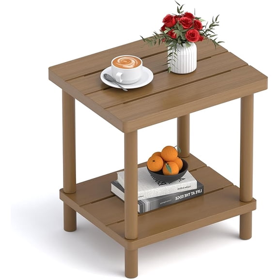 Outdoor Side Table, 2-Tier Small Outdoor Table for Patio, Adirondack Side Tables for Outside or Indoor, Bamboo End Table for Pool, Porch, Weather Resistant Easy Maintenance-Black