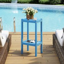 Outdoor Side Table, 2-Tier Small Patio Coffee Tables for Outside, Outdoor End Tables for Patio, Adirondack Side Table for Outside, Outside Table for Pool, Porch, Garden, Pacific Blue