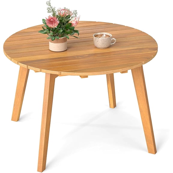 Outdoor Side Table, 24.5 Inch Acacia Wood Round Accent Bistro Patio Table with Slatted Tabletop, for Backyard, Balcony, Poolside, Garden (1)