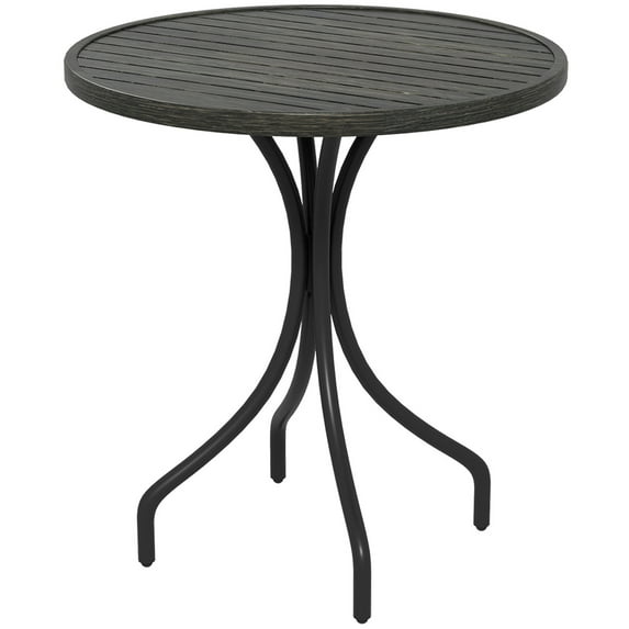 Outdoor Side Table, 26" Round Patio Table with Steel Frame & Slatted Top for Garden Oasis, Porch Relaxation, Balcony Style