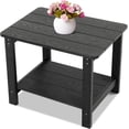 thumbnail image 1 of Outdoor Side Table, All Weather Resistant Rectangle 2-Tier Patio End Table for Backyard Garden, Black, 1 of 8