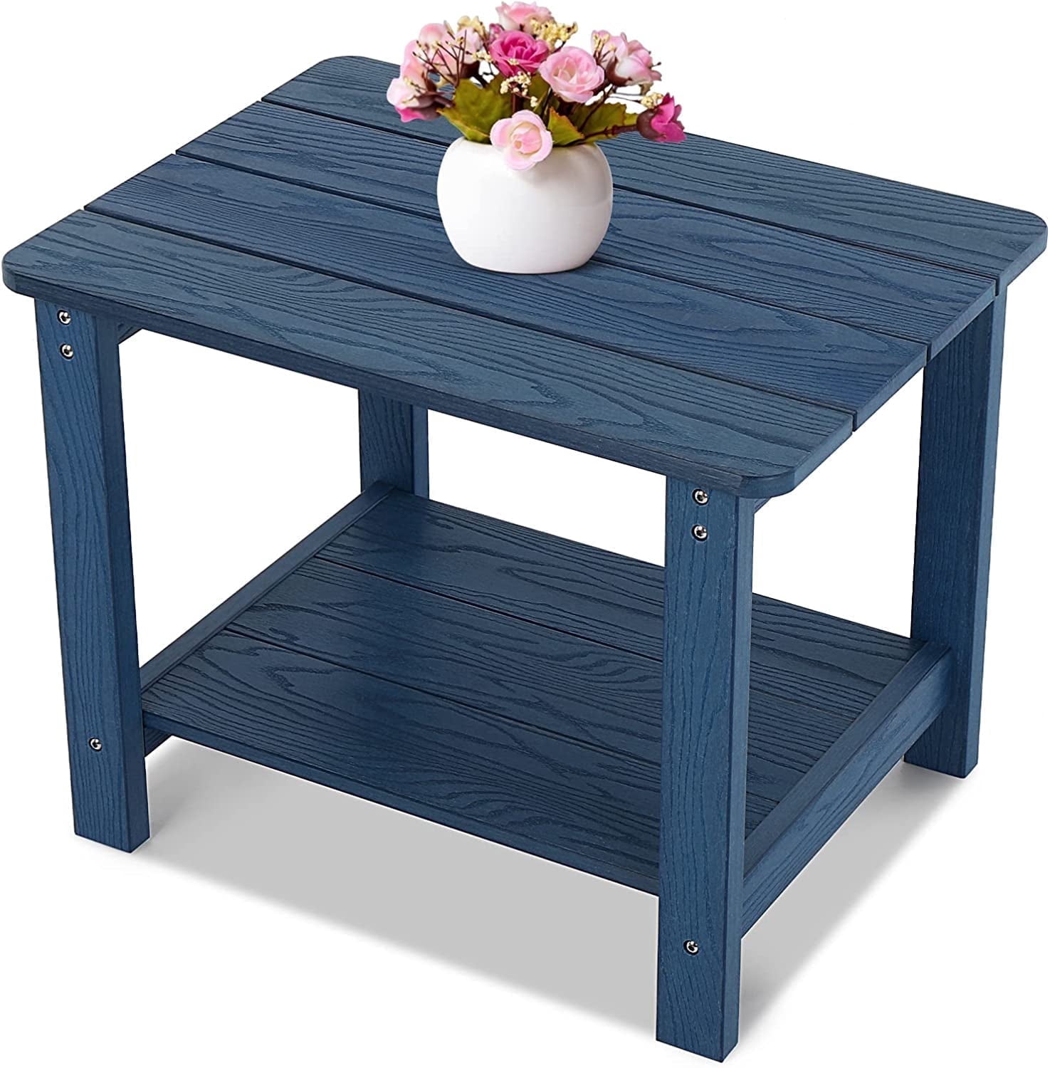 Outdoor Side Table, All Weather Resistant Rectangle 2-Tier Patio End ...