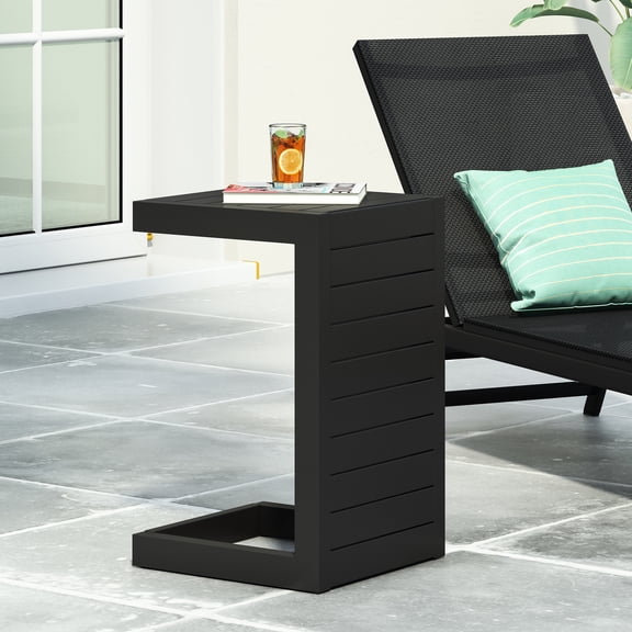 Outdoor Side Table, Aluminum Material, Matte Black Finish Table In Matte, Crafted From