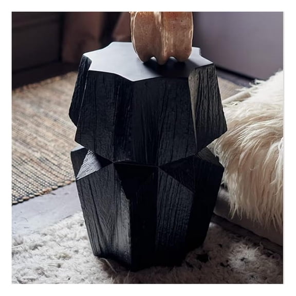 Outdoor Side Table, Concrete Accent Table fo Patio, Garden, Living Room, Small Outdoor Indoor End Table Decorative Garden Stool with Geometric Design, Black