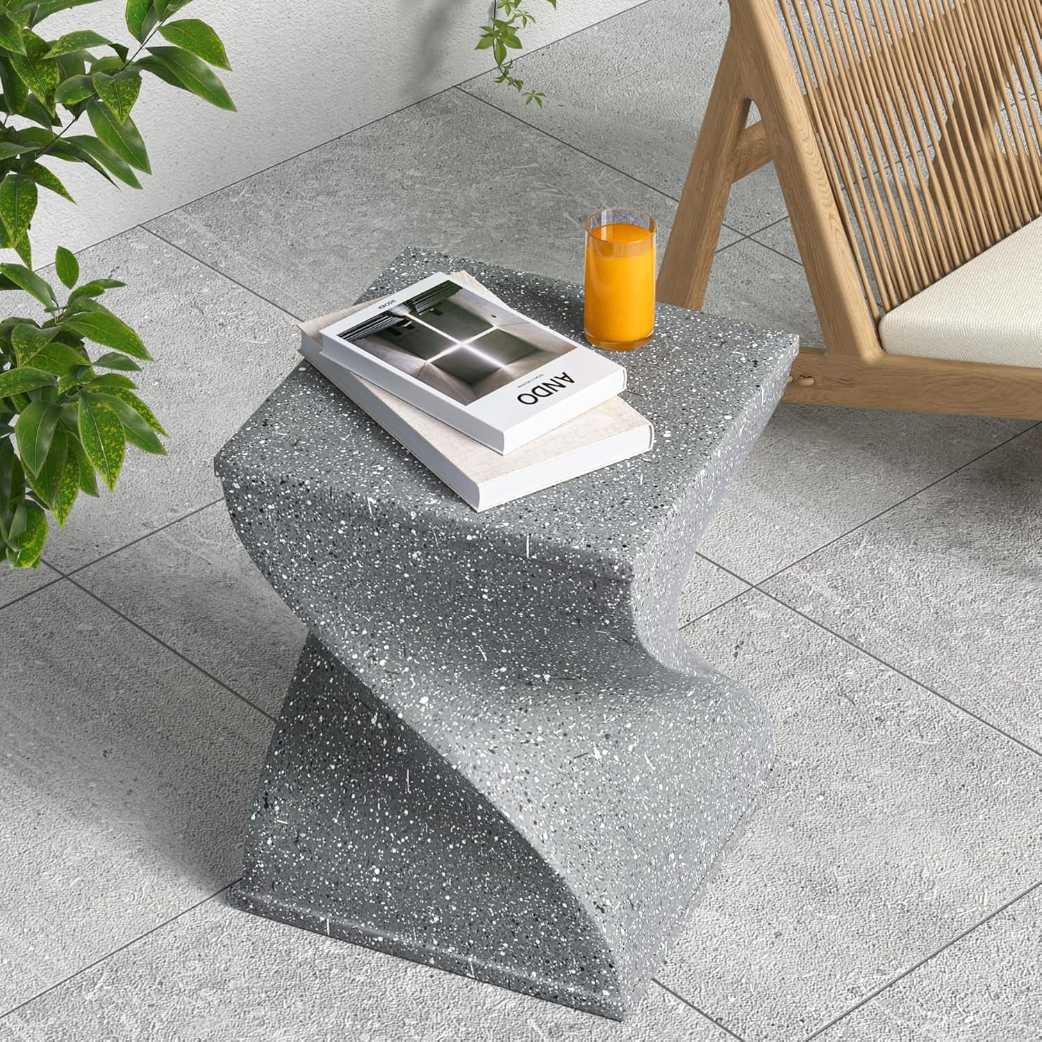 Outdoor Side Table, Concrete End Table, Round Accent Table for Indoor ...