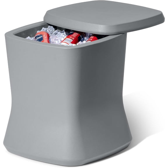 Outdoor Side Table Cooler - 2 in 1 Patio Decor Storage Table & Ice Chest - 25 QT - White, Gray, Sand, Stone Blue