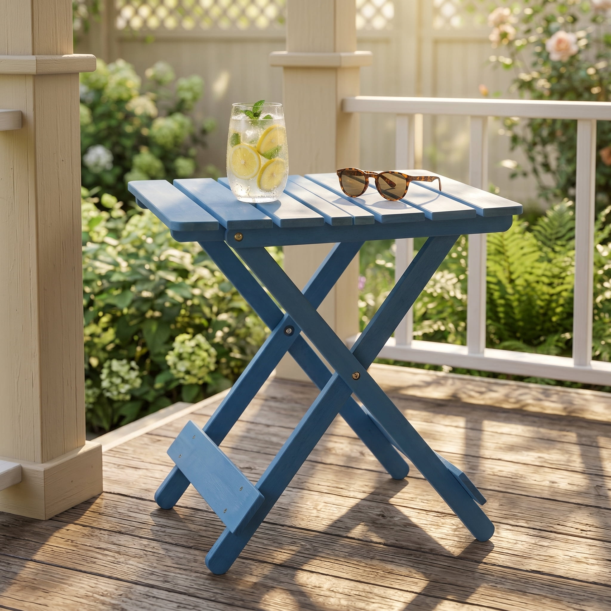 Outdoor Side Table,Folding Square Table All Weather Small Patio Tables for Garden Balcony Pool Indoor,Blue