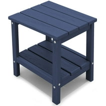 Outdoor Side Table, HDPE 2-Layer Patio End Table, 18"x14.5"x18", Navy Blue