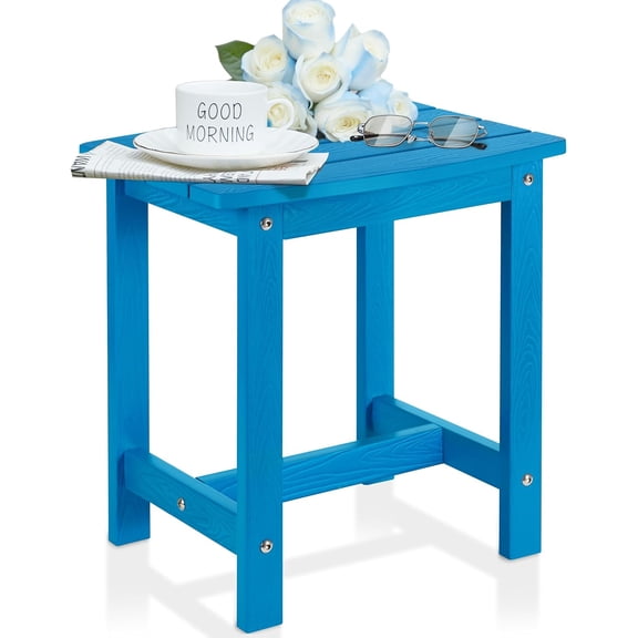 Outdoor Side Table, HIPS Adirondack Small Single Table, Waterproof Square Outside Table, Balcony Modern End Tables for Patio, Pool, Beach, Porch, Deck, Indoor or Outdoor Use, Bright Blue