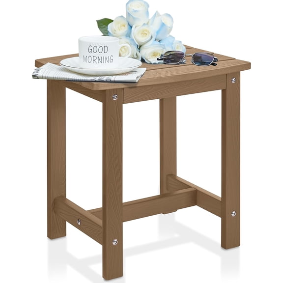 Outdoor Side Table, HIPS Adirondack Small Single Table, Waterproof Square Outside Table, Balcony Modern End Tables for Patio, Pool, Beach, Porch, Deck, Indoor or Outdoor Use, Brown