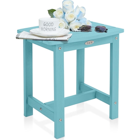 Outdoor Side Table, HIPS Adirondack Small Single Table, Waterproof Square Outside Table, Balcony Modern End Tables for Patio, Pool, Beach, Porch, Deck, Indoor or Outdoor Use, Light Blue
