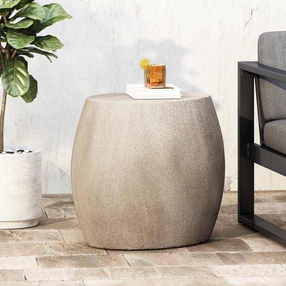 Outdoor Side Table In Lightweight Concrete - Contemporary Convex Design, Grey, 25.07"w X 17.84"d 20.7"h, No Assembly Required Oval Style,