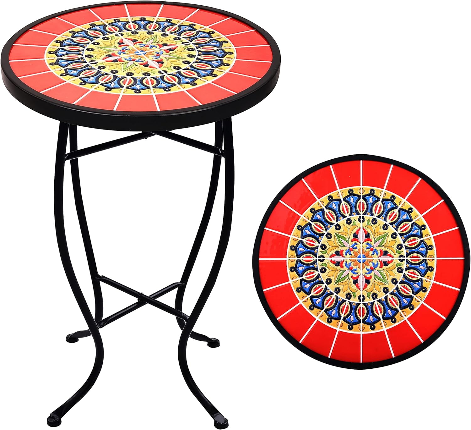 Outdoor Side Table Mosaic Patio Table, 21” Accent Table Round End Table ...