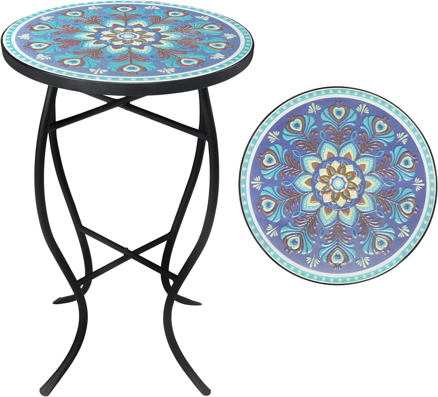 Outdoor Side Table, Mosaic Side Table Round Accent Table Indoor Outdoor