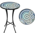 thumbnail image 1 of Outdoor Side Table, Mosaic Side Table Round Side Table with Ceramic Tile Top Suit for Patio , Indoor Outdoor Accent Side Table, Coffee Table，Desk Table, 1 of 6