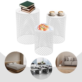 Outdoor Side Table Nesting Side Table Outdoor Coffee Tables Patio Modern End Table Decorative Garden Stool Patio Side Table Accent Table (3pcs White)