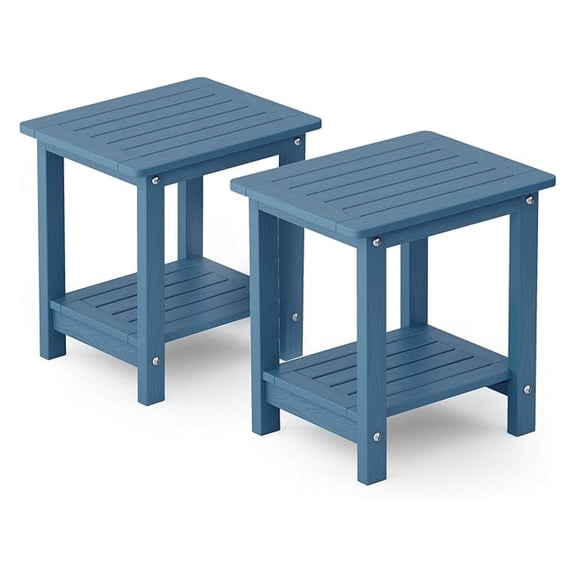 Outdoor Side Table for Patio: 16" HIPS Weather - Resistant Adirondack Tables Set of 2 - Small Square End Tables for Backyard Pool Porch Balcony - Indoor Outdoor Double Layer Table Navy Blue Blue