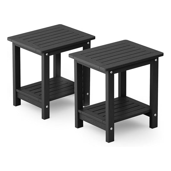 Outdoor Side Table for Patio: 16" HIPS Weather - Resistant Adirondack Tables Set of 2 - Small Square End Tables for Backyard Pool Porch Balcony - Indoor Outdoor Double Layer Table Black