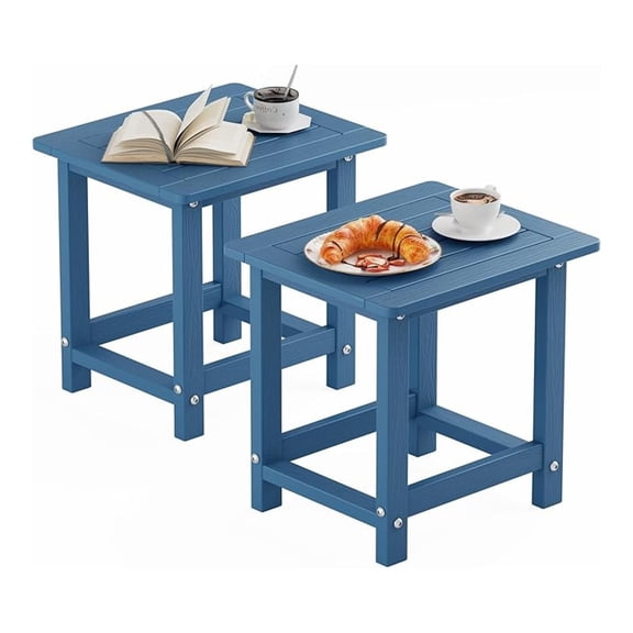 Outdoor Side Table for Patio: 16" HIPS Weather - Resistant Adirondack Tables Set of 2 - Small Square End Tables for Backyard Pool Porch Balcony - Indoor Outdoor Durable Table Navy Blue