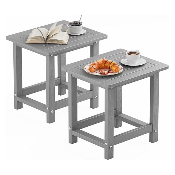 Outdoor Side Table for Patio: 16" HIPS Weather - Resistant Adirondack Tables Set of 2 - Small Square End Tables for Backyard Pool Porch Balcony - Indoor Outdoor Durable Table Grey