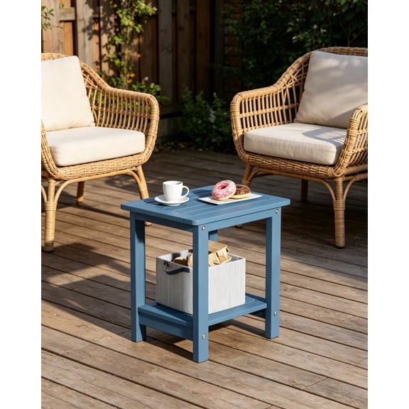 Outdoor Side Table for Patio: 16"  Weather-Resistant Adirondack Table Set of 2 - Small Square End Table for Backyard, Pool, Porch, Balcony - Indoor Outdoor Double Layer Table, Navy Blue
